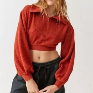 BDG Urban Outfitters | Orange Brown Quarter Zip Cropped Sweatshirt Pullover S